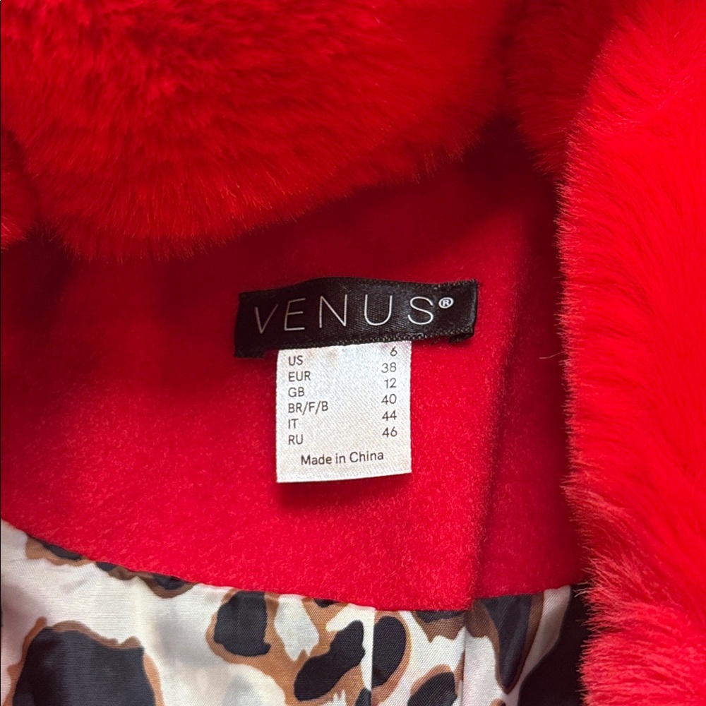 Venus Faux Wool A-Line Maxi Glam Coat – Vibrant Red – Size 6 – NWOT - Picture 12 of 14